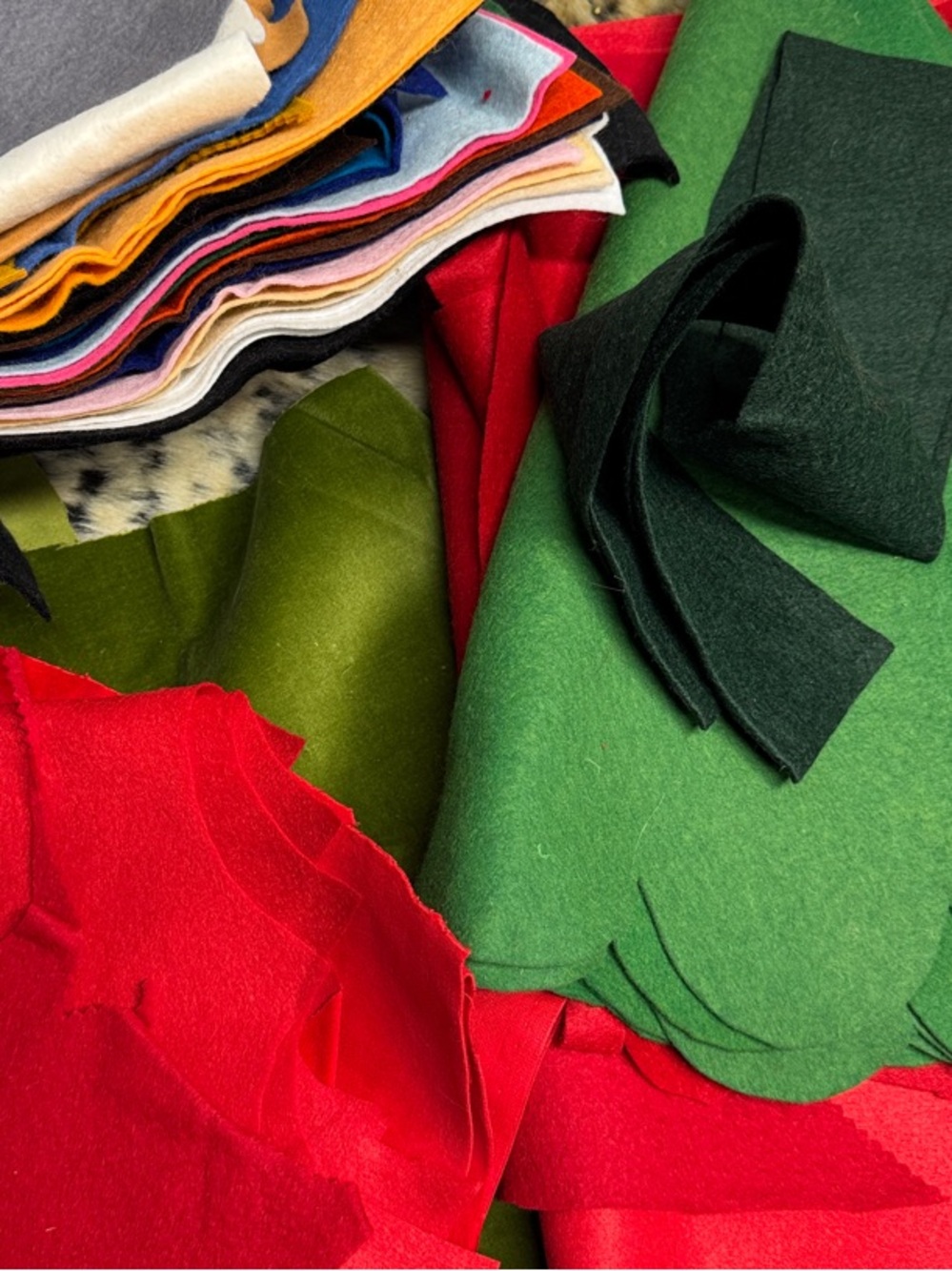 Colorful Felt Fabric Bundle - Red, Green, Black, Olive, Yellow, Gray, Cream